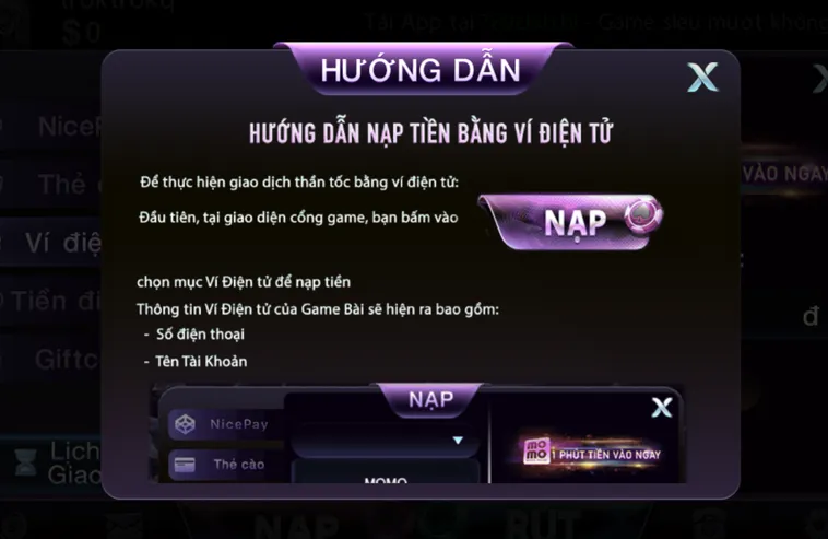 Hướng dẫn nạp tiền bằng ví điện tử . 