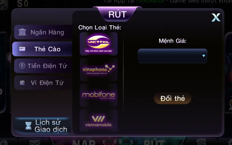 Rút tiền qua thẻ cào được ưu tiên lựa chọn tại 789Club.