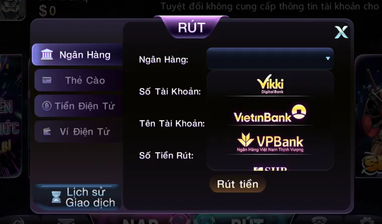 Hướng dẫn rút tiền qua tài khoản ngân hàng tại 789Club.